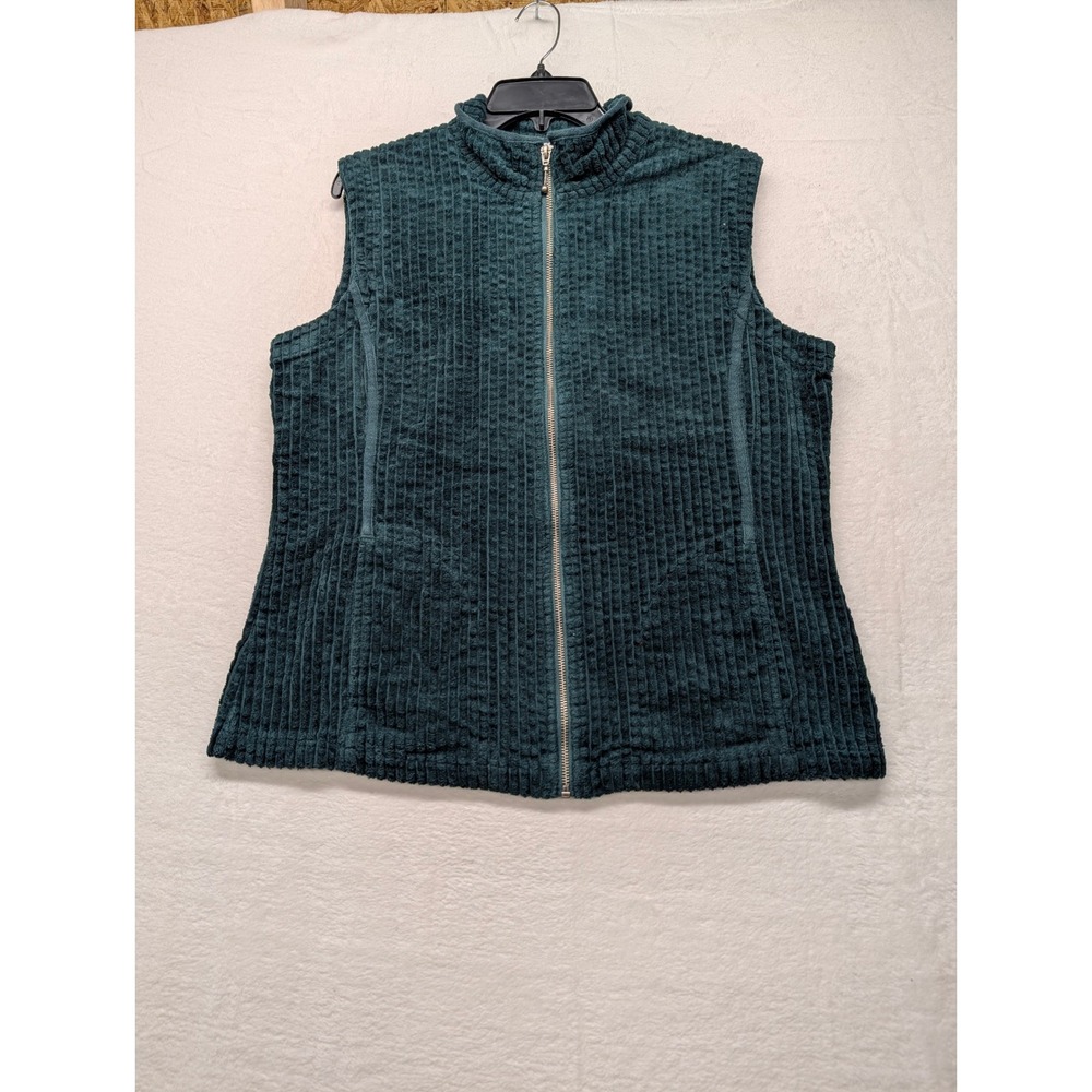 Woolrich Womens Teal Green Ribbed Fleece Full Zip Mock Neck Vest Size Large